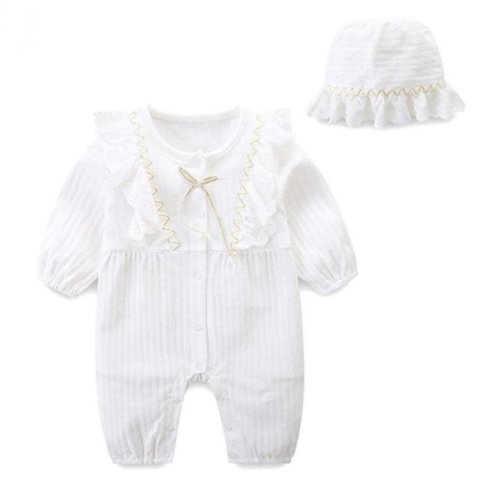 Zahur Mono de bebé recién nacido, mono de algodón con botón, vestido de bautizo de bebé 3-6 Mois