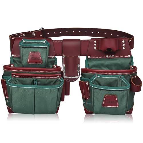 Nylon and Leather Tool Belt | Framing Tool Bags | Leather Tool Belts | Nylon Tool Pouch | Carpenter Tool Belt | Construction | Framers | Electrician (Green)
