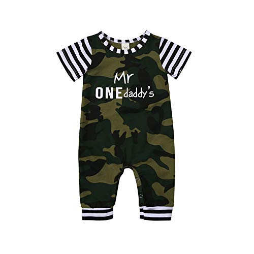 QWEP Infant Baby Boys Summer Clothing Letter Camouflage Jumpsuit Romper Striped One-Piece Bodysuit Summer Clothes Outfits (Camo A, 0-6Months)