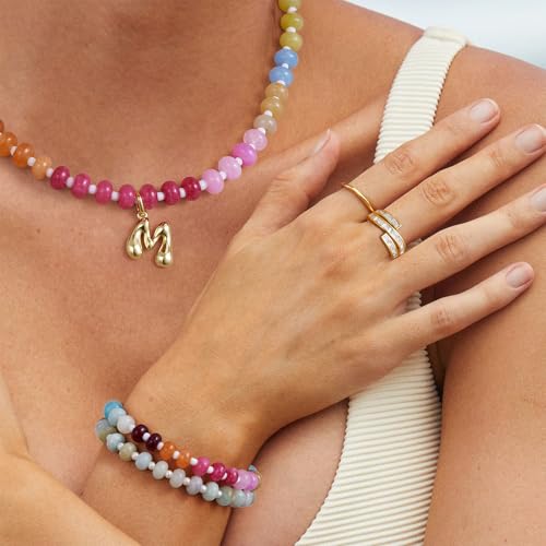 KissYan Beaded Bracelets for Women, Colorful Gemstone Boho Bead Bracelet for Beach, Natural Stone Handmade Summer Jewelry Gifts4