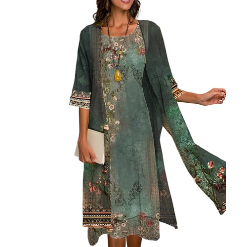 Wedding Guest Dresses for Women,Womens Two-Piece Set Floral Print Elegant Flowy Irregular Hem Dress with Long Jacket - Main Image