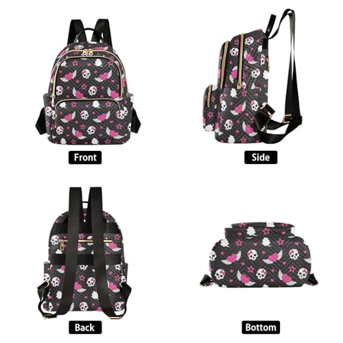Image of Skull Wings Heart Mini Backpack Fashion Backpack Purse for Women,Handbag Shoulder Bag Casual Daypack, Ladies Gift for College Work (M)