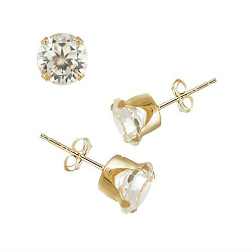 14K Yellow Gold Stud Earring Aprx .10 Carat Total Weight, 2mm Each Round Simulated Diamond Earring. Set on Stamping Setting & Friction Style Post