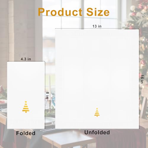 Tbsone Christmas Paper Napkins Disposable: Guest Dinner Hand Towels, Gold Foil Christmas Trees Design for Table Decor, Bathroom, Home, Kitchen, Holiday Cocktail Party (50 Pack) – Image 3