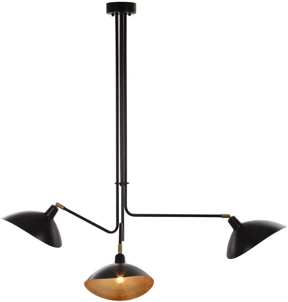 SAFAVIEH Lighting Collection Lewis Mid-Century Modern Retro Scandinavian Black Metal/ Gold Leaf 3-light Adjustable Hanging Pendant Light Fixture (LED Bulbs Included)