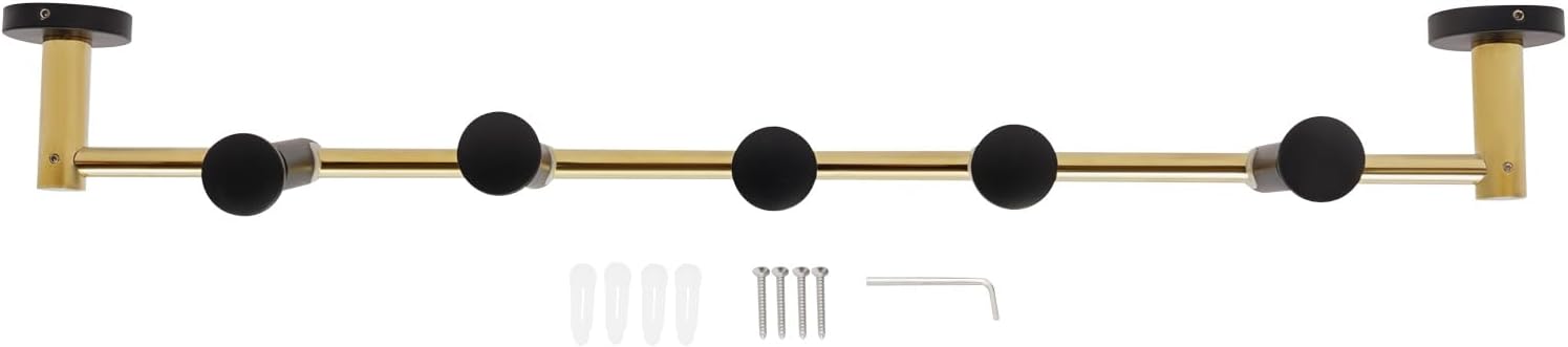 TFCFL Wall Mounted Coat Rack, 5 Adjustable Movable Rotatable Hooks, Entryway Organizer Coat Hooks, Space-Saving Hallway Hanger with 180° Swivel Hooks for Entryways, Bedrooms, Cloakrooms (Black+Gold)
