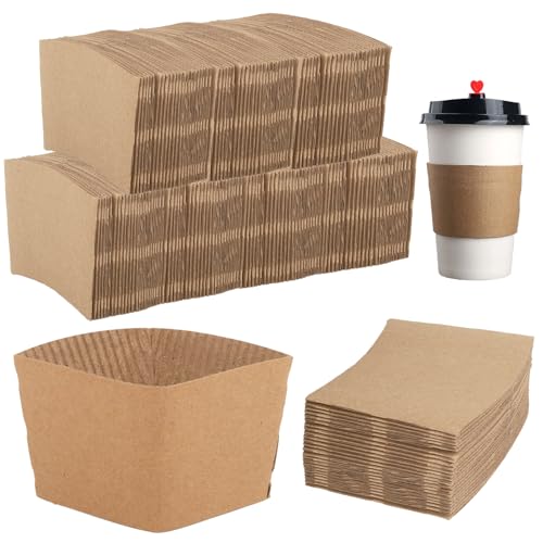 200 Packs Kraft Paper Coffee Cup Sleeves, Disposable Corrugated Hot Drink Holder, Fits 12oz-24oz Cups, Insulated Coffee Sleeve Bulk, Hot Beverage Hand Protector, Eco-Friendly Paper Cup Sleeve -  Nsmykhg, JV-MNJUEDSRFVTHY