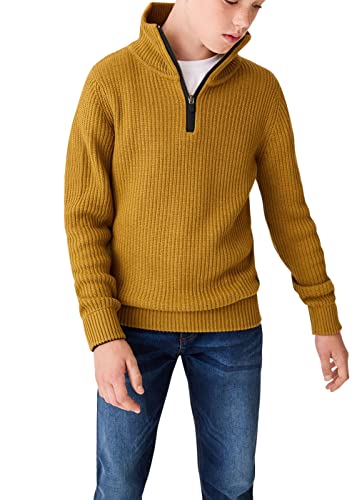 Boys Chunky High Neck Zip Sweater Kids Ribbed Pullover Jumper Winter Knit Tops Outfits Yellow
