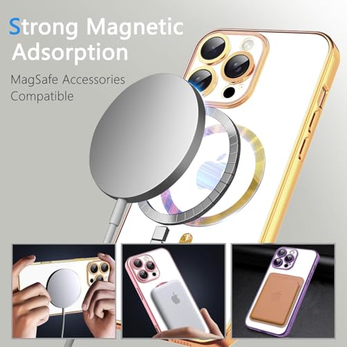 Image of Misscase for iPhone 16 Pro Max Magnetic Glitter Case Compatible with MagSafe,Camera Lens Protector Full Protection Elegant Anti-Scratch Dust-Proof Net Case Cover for iPhone 16 Pro Max Gold