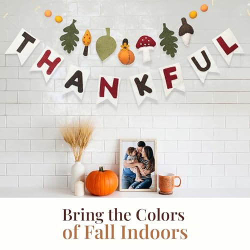 Image of Folkulture Fall Garland - 72 Inch | Fall Leaf Garland for Fall Decorations for Home, Mantle, Pottery Barn Decor | Cute, Premium Wool, Pre Strung Autumn Leaves Felt Garland for Wall Decor, Thanksgiving