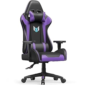 Racingreat Professional Gaming Chair, PU Leather Office Chair, Economic Gaming Chair, 2D Armrests, Gaming Chair with Lumbar Support and Headrest for Home Office Gamer, Black / Purple
