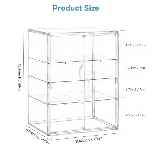 Image of HBlife Baby Bottle Storage Organizer for Countertop Cabinet, 4 Tiers Adjustable Clear Acrylic Bottles Storage Station Case Box Container with 3 Removable Dividers and Magnetic Double Door, X-Large