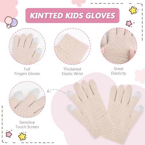 Image of Kids Winter Hat Gloves Scarf Set,Toddler Girls Winter Hat Kids Beanie with Pom Neck Warmer Gaiter Mittens Fleece Lined Set