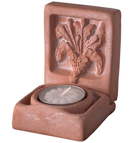 JBK Pottery Ceramic Tea Light Candle Holders (1, Flower Terracotta)