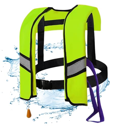 Chaleco salvavidas inflable de nailon de 150 N con silbato y cerbatana, chalecos salvavidas con hebilla de liberación y tiras reflectantes, equipo deportivo para exteriores de color verde fluorescente