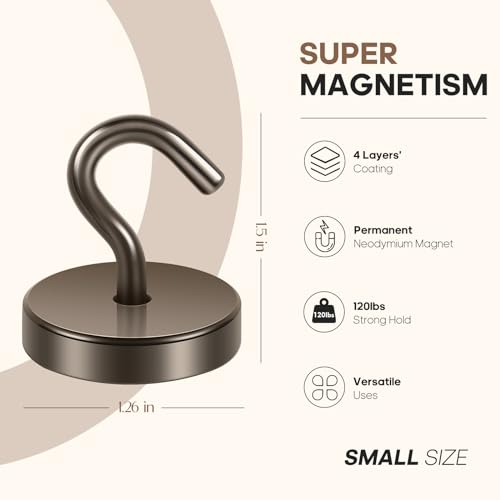 Image of Neosmuk Magnetic Hooks Steel Tube Design for Cruise,130lb+ Grey,10 Pack | Cruise Ship Essentials,Heavy Duty Magnett Hooks for Cabins, Refrigerator, Grill, Hanging, and Travel Extra Strong Must-Haves