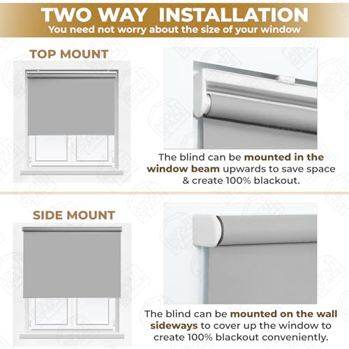 Image of ABOUT SPACE Window Blinds - 7 x 4 ft Cordless Blackout Roller Blinds for Privacy, UV Protection | 100% Blackout Roll Up Curtain Window Shades for Home, Office, Living Room, Bedroom- Light Grey