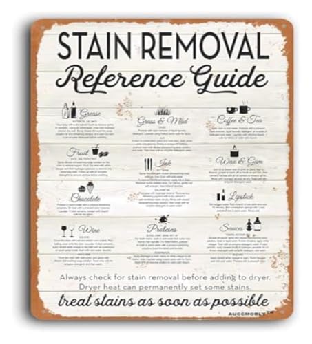 LLBOGRGGN Stain Removal Guide Metal Sign Laundry Room Wall Decor 8x12 Inch | Quick reference chart for removing common stains li