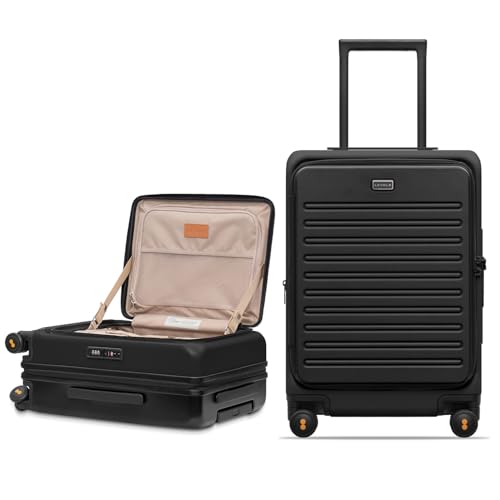 LEVEL8 Top Opening Carry on Luggage Expandable, Large Suitcases with Wheels Airline Approved, Hardside Luggage with Spinner Wheel for Men Women, 20 Inch, Black