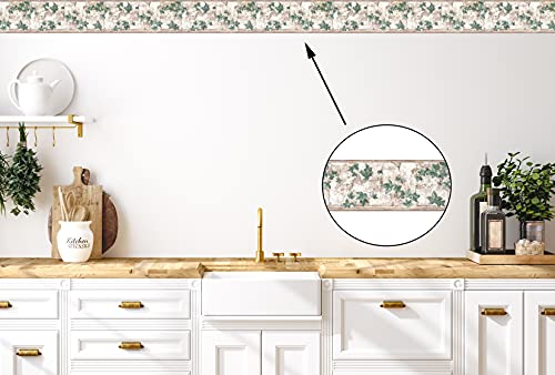 Garden Pattern Wallpaper Border Abstract Background Leaves, Colors Green Brown Beige, Size 9 Inch By 15 Ft Tk6348B #TOP1