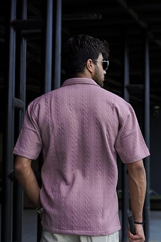 Image of Men's Kint-Textured Half Sleeve Spread Collar Shirt