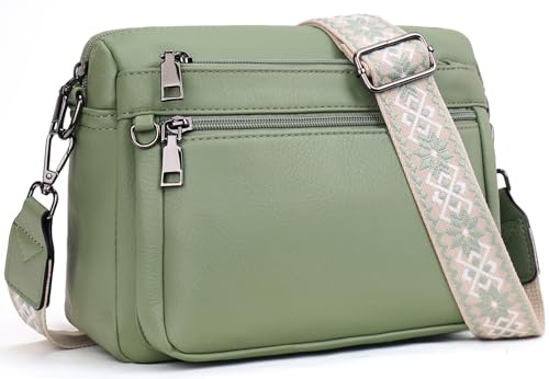 MUIIKOLA Bolso de Hombro para Mujer, Bolsos Bandolera para Damas, Bolsos de Hombro Medianos de Cuero PU con Cartera Incorporada y Correas Anchas Ajustables, Verde (B green), M, Minimalista
