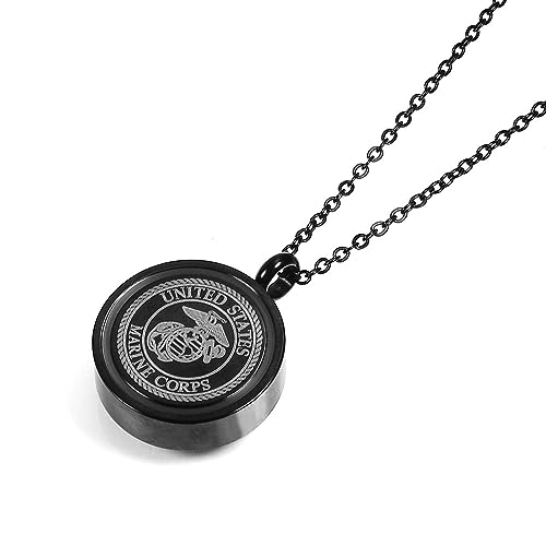 Stainless Steel Black Marine Corps Cremation Jewelry Memorial Keepsake Ashes Navy Air Force Army Urns Necklace Gift with Filling Kit2