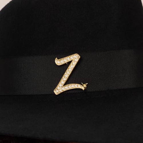 Image of Cicy Bell A-Z Initial 26 Letter Brooch Pins 18k Gold Plated Cubic Zirconia Breastpin Name Personalized Gifts for Women Men