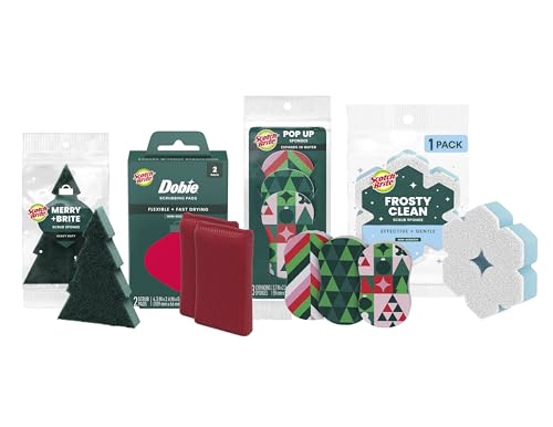 Scotch-Brite Merry + Brite Holiday Collection 3 Pop-Up Sponges 1 Heavy Duty Christmas Tree Sponge 2 Scrubbing Pads 1 Snowflake Sponge 1 Pack per case