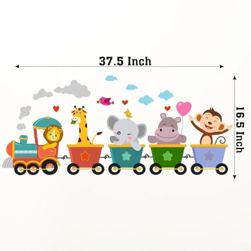 CVANU Animal Train Self-Adhesive Vinyl Wall Sticker for Wall Decoration (37.5inX16.5in)_S283