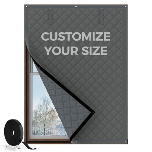 Augblinds Customized Window Insulation for Winter, Thermal Insulated Window Cover Oxford Cloth Thicken Cotton Fiber and Loop Strips Kit for Window Winterize