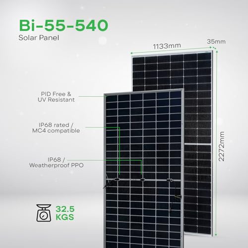 Image of WAAREE DCR Solar Panel 525-540 Watt 144 Cells Framed Dual Glass Mono PERC Bifacial DCR Solar Panels Eligible for Government Subsidies (Bi-55-525-540 DCR, 1kW) Pack of 2