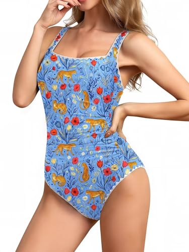 Image of Upopby Women's Vintage Padded Push up One Piece Swimsuits Tummy Control Bathing Suits Plus Size Swimwear