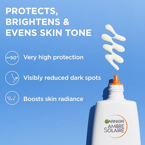 Garnier UV-Sonnenschutzfluid gegen dunkle Flecken, Sehr hoher Sonnenschutz mit LSF 50+, Unsichtbares Finish, Ambre Solaire Super UV Vitamin C Daily Fluid, 1 x 40 ml 2