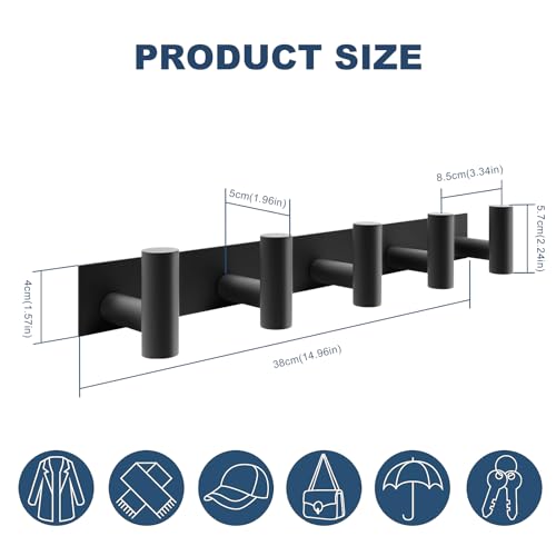 Image of PMMASTO Coat Rack Wall Mounted, 5 inchT Shaped Wall Hooks for Hanging, Heavy Duty Stainless Steel Coat Hook Rail for Hat Towel Robes in Bathroom Kitchen Mudroom Entryway (Black, 1 Pack)