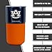 Rico Industries NCAA Auburn Tigers Personalized 16 oz Ceramic Tumbler with Silicone Grip, Deep Laser Engraved, Navy and Orange Colored Design with Slide Lid, Travel Coffee Mug, Matte Glaze