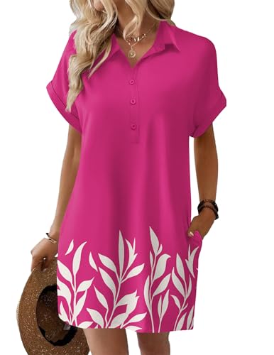 Image of HOTOUCH Womens Summer Shirt Dress 2026 Short Sleeve Floral Shift Dress Casual Loose Flowy Beach Sundress with Pockets