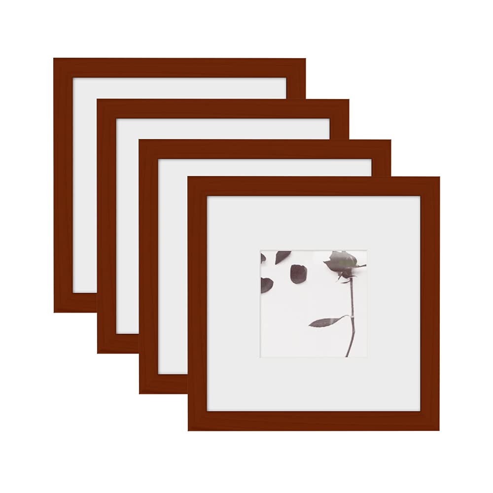 AZL1 Life Concept 8x8 Picture Frames 4 Pack, for Picture 4x4 with Mat or 8x8 whitout Mat Made of Solid Wood for Table Top Display and Wall Mounting Photo Frame,Light Cherry