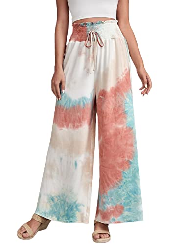Image of Leriya Fashion Womens Mid Rise Tie-Dye Loose Fit Flared Wide Leg Palazzo Pants | Relaxed Pants | Bottom