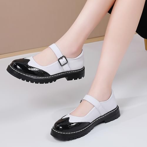 Image of Mary Jane Shoes Women Platform Non-Slip Casual Dress Shoes | Round Toe Ankle Strap Comfort Classics Oxfords Work Mary Jane Office School Shoes