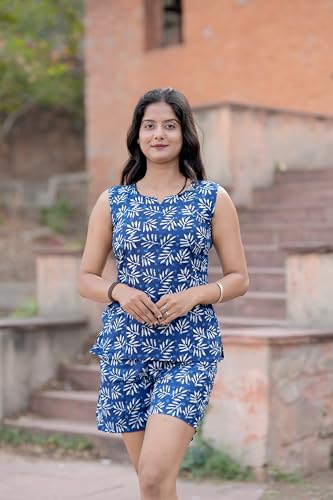 Image of Women's Cotton Night Suit Set - Soft Half Sleeve Top & Printed Shorts for Comfortable Sleepwear & Loungewear | Stylish Summer Nightwear for Women