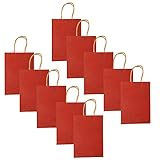 RASTKY Bolsas de Papel Kraft Ecológicas con Asas, Bolsas de Regalo Simples y Elegantes para Bodas y Compras, Juego de 10 de Papel (Piel de vaca roja)