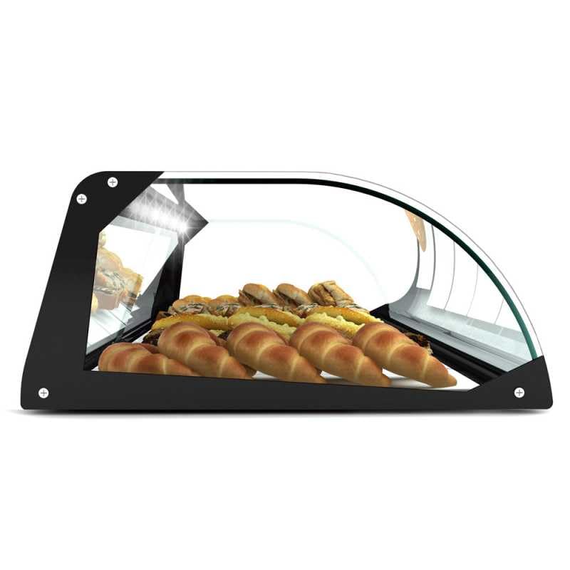 Présentoir Vitré Surélevé Avec LED – Pour Bar, Café, Boulangerie – 1 étagère, Verre Trempé 55x39x63 Cm