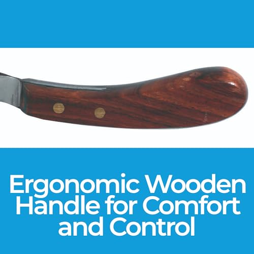 Image of 7 Inch Swiss Hoof Knife Double Edged - Stainless Steel Curved Blade Farrier Tool with Round Wooden Grip, Multipurpose Hoof Trimming Knife for Livestock. (Oval Hoof Knife)