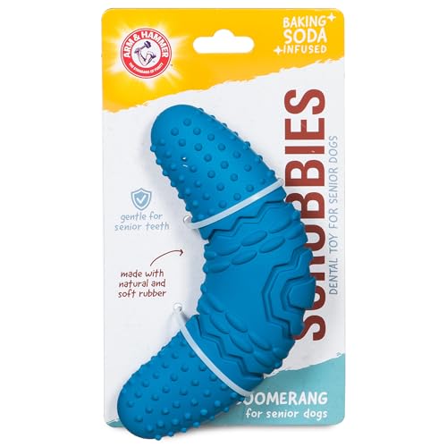 Arm & Hammer for Pets Scrubbies Boomerang Chew Toy for Senior Dogs Infused with Baking Soda - Durable Teething Toy with Unique Shape for Fetch & Chew - Interactive Dental Chew Toy for Puppies by Arm & Hammer - Used condition - US$7.41