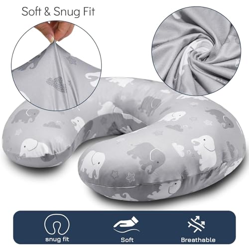 Image of Nursing Pillow Cover, Elephant Breastfeeding Pillow Slipcover for Baby Boys & Girls, Animal Nursing Pillow Case for Newborn, Soft Fabric Fits Snug On Infant, Washable & Breathable (ONLY COVER)