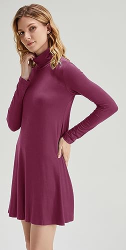 Image of KEEDONE Women's Long Sleeve Turtleneck Casual Loose T-Shirt Dresses