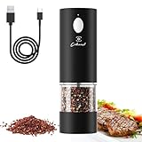 Electric Pepper or Salt Grinder, COKUNST USB Rechargeable Automatic Pepper Grinder with Visual Silo & LED Light, Black Pepper Grinder Mill Refillable Washable, One Hand Operated, Fits in Home Kitchen