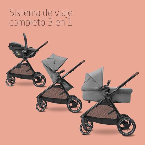 Miniatura 2 de Maxi-Cosi Pack Zelia S Trio Cochecito Bebé 3 Piezas, FamilyFix 360 Base Giratoria - Silla de Paseo 3 en 1 con Cabriofix S i-Size Silla Coche Bebé, 0-4 años, Gris + FamilyFix 360 Base ISOFIX, Negro