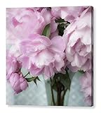 Pale Pink Peony Photography on CANVAS Dreamy Floral Print Luscious Bouquet of Peonies in Vase Black and White Square Wall Art Flower Picture Teal Ready to Hang